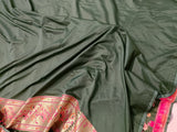 Bottle Green Banarasi Handloom Soft Silk Saree - Aura Benaras