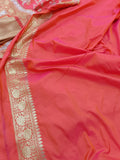 Orangish Pink Banarasi Handloom Soft Silk Saree - Aura Benaras