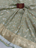 Grey Banarasi Handloom Soft Silk Saree - Aura Benaras