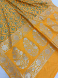 Yellow Banarasi Handloom Soft Silk Saree - Aura Benaras