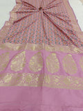 Baby Pink Banarasi Handloom Soft Silk Saree - Aura Benaras