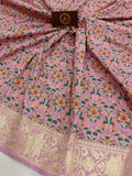 Baby Pink Banarasi Handloom Soft Silk Saree - Aura Benaras