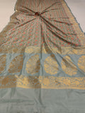 Pastel Grey Banarasi Handloom Soft Silk Saree - Aura Benaras