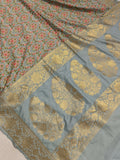 Pastel Grey Banarasi Handloom Soft Silk Saree - Aura Benaras