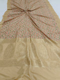 Beige Banarasi Handloom Soft Silk Saree - Aura Benaras