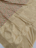 Beige Banarasi Handloom Soft Silk Saree - Aura Benaras