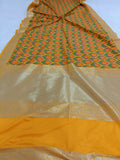 Orange Banarasi Handloom Soft Silk Saree - Aura Benaras