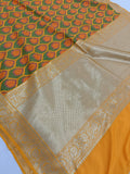 Orange Banarasi Handloom Soft Silk Saree - Aura Benaras