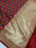 Maroon Banarasi Handloom Soft Silk Saree - Aura Benaras