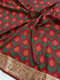 Maroon Banarasi Handloom Soft Silk Saree - Aura Benaras