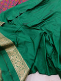 Green Banarasi Handloom Soft Silk Saree - Aura Benaras