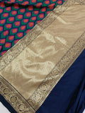 Navy Blue Banarasi Handloom Soft Silk Saree