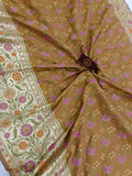 Deep Mustard Yellow Banarasi Handloom Soft Silk Saree - Aura Benaras