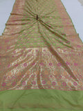 Pista Green Banarasi Handloom Soft Silk Saree - Aura Benaras