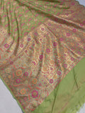 Pista Green Banarasi Handloom Soft Silk Saree - Aura Benaras