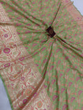 Pista Green Banarasi Handloom Soft Silk Saree - Aura Benaras