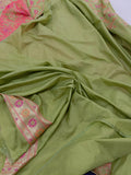 Pista Green Banarasi Handloom Soft Silk Saree - Aura Benaras