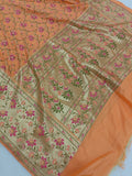 Peach Banarasi Handloom Soft Silk Saree - Aura Benaras