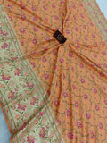 Peach Banarasi Handloom Soft Silk Saree - Aura Benaras