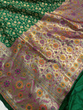 Bottle Green Banarasi Handloom Soft Silk Saree - Aura Benaras