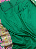 Bottle Green Banarasi Handloom Soft Silk Saree - Aura Benaras