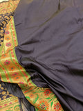 Navy Blue Banarasi Handloom Soft Silk Saree - Aura Benaras