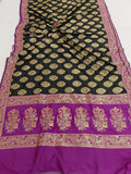 Black Banarasi Handloom Soft Silk Saree - Aura Benaras