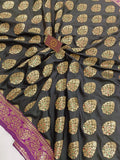 Black Banarasi Handloom Soft Silk Saree - Aura Benaras