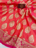 Orangish Pink Banarasi Handloom Soft Silk Saree - Aura Benaras