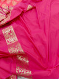 Orangish Pink Banarasi Handloom Soft Silk Saree - Aura Benaras