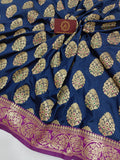 Navy Blue Banarasi Handloom Soft Silk Saree - Aura Benaras