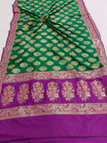 Green Banarasi Handloom Soft Silk Saree - Aura Benaras