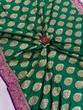 Green Banarasi Handloom Soft Silk Saree - Aura Benaras