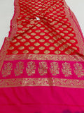 Strowbeery Pink Banarasi Handloom Soft Silk Saree - Aura Benaras