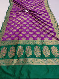 Purple Banarasi Handloom Soft Silk Saree - Aura Benaras