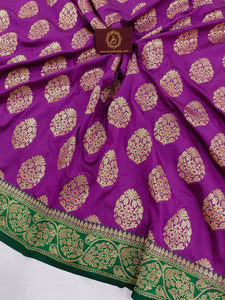 Purple Banarasi Handloom Soft Silk Saree - Aura Benaras