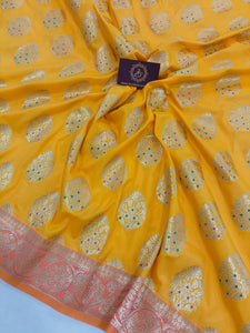 Yellow Banarasi Handloom Soft Silk Saree - Aura Benaras