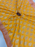 Yellow Banarasi Handloom Soft Silk Saree - Aura Benaras