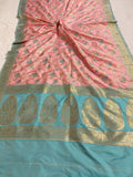 Baby Pink Banarasi Handloom Soft Silk Saree - Aura Benaras