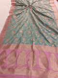 Sage Blue Banarasi Handloom Soft Silk Saree - Aura Benaras