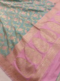 Sage Blue Banarasi Handloom Soft Silk Saree - Aura Benaras