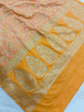 Orange Banarasi Handloom Soft Silk Saree - Aura Benaras