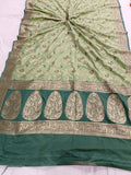 Pista Green Banarasi Handloom Soft Silk Saree - Aura Benaras