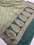 Pista Green Banarasi Handloom Soft Silk Saree - Aura Benaras