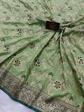 Pista Green Banarasi Handloom Soft Silk Saree - Aura Benaras