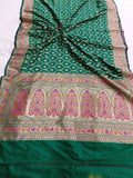 Bottle Green Banarasi Handloom Soft Silk Saree - Aura Benaras