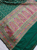 Bottle Green Banarasi Handloom Soft Silk Saree - Aura Benaras