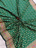 Bottle Green Banarasi Handloom Soft Silk Saree - Aura Benaras