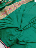 Bottle Green Banarasi Handloom Soft Silk Saree - Aura Benaras