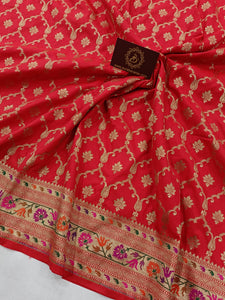 Pink Banarasi Handloom Soft Silk Saree - Aura Benaras